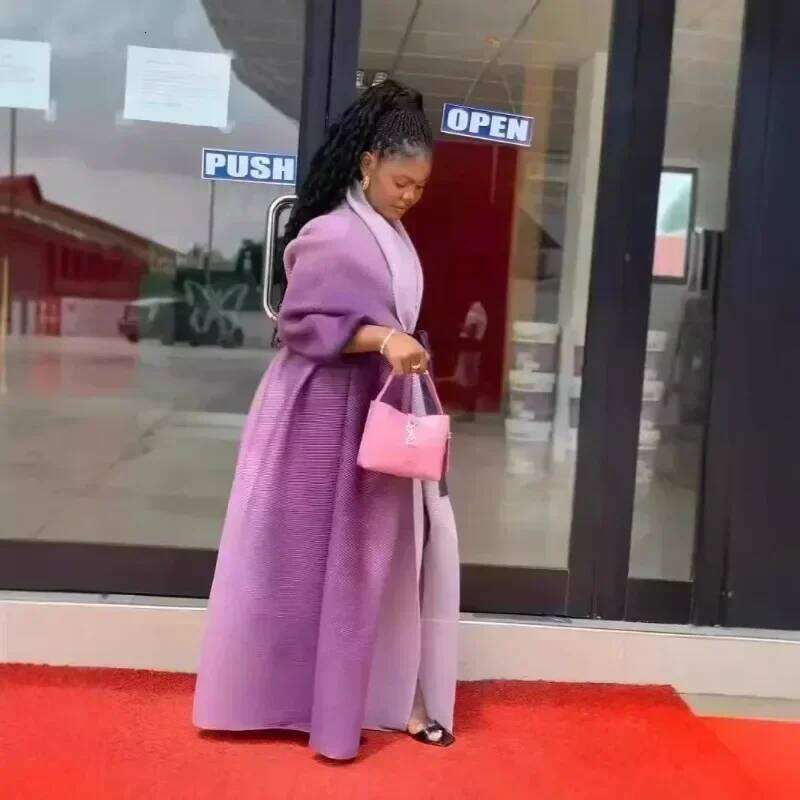 GGHK Pleated Women Plus Size Trench 2024 Autumn New Lapel Bat Sleeve Solid Color Vintage Cardigan Design Female Abaya