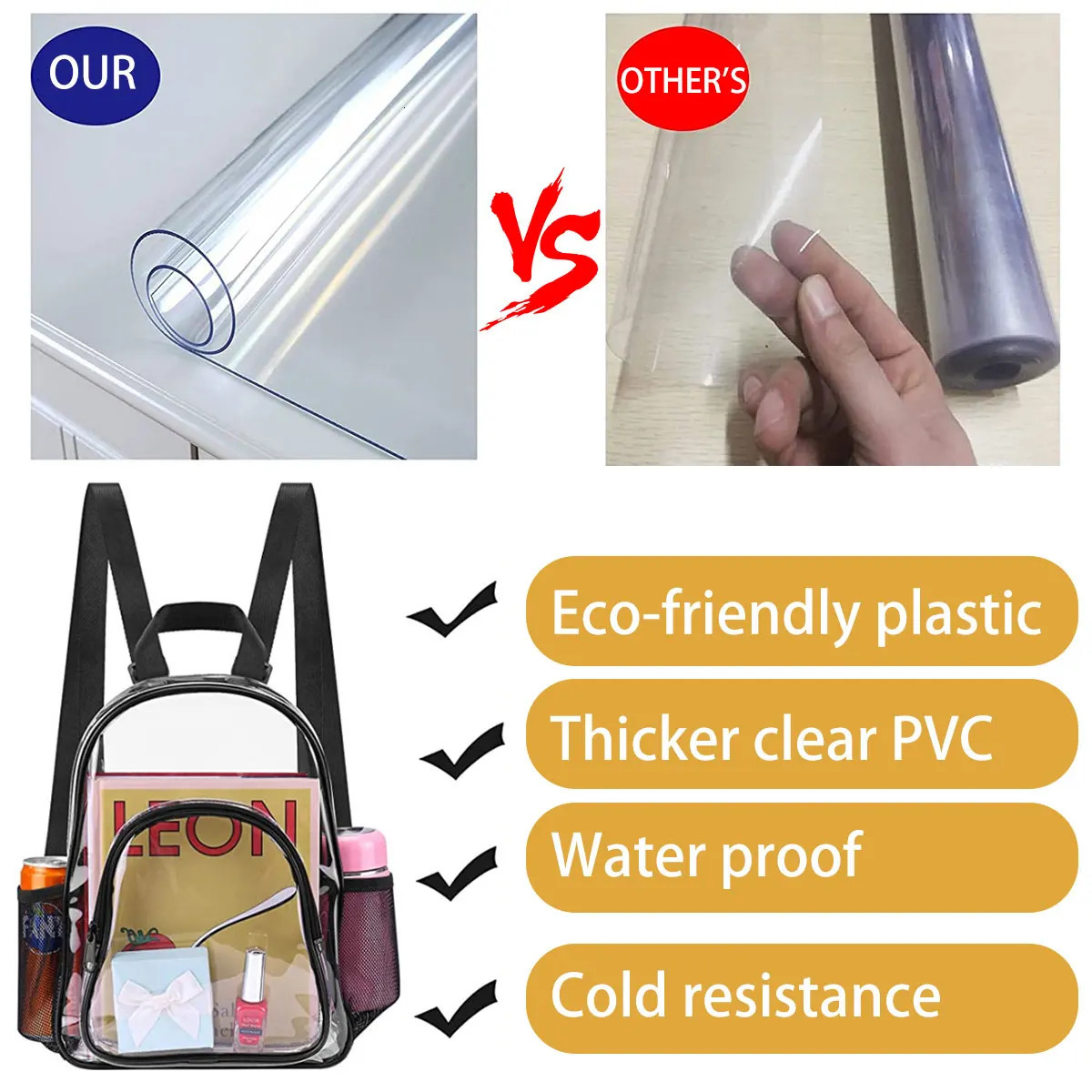 PVC Transparent Backpack Durable Clear Small Backpack Portable Lightweight Mini Cute Clear Bag for Work Outdoor Sports 250714