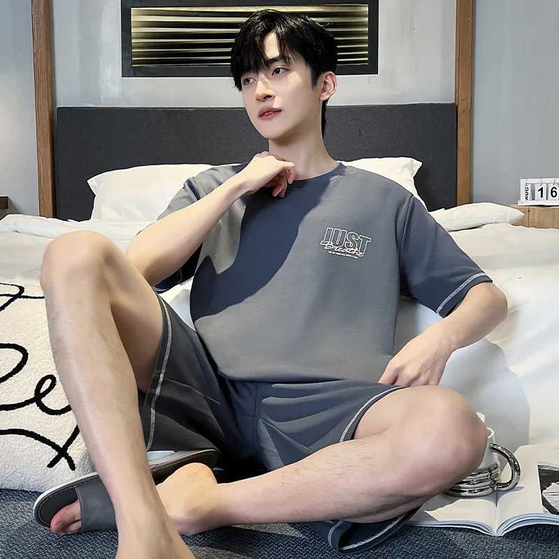 00% Cotton Mens Pajamas Set Sleepwear Summer Loungewear Cotton Mens Pajama Short Sleeves Homewear Gentleman Minimalist Pajamas W250717