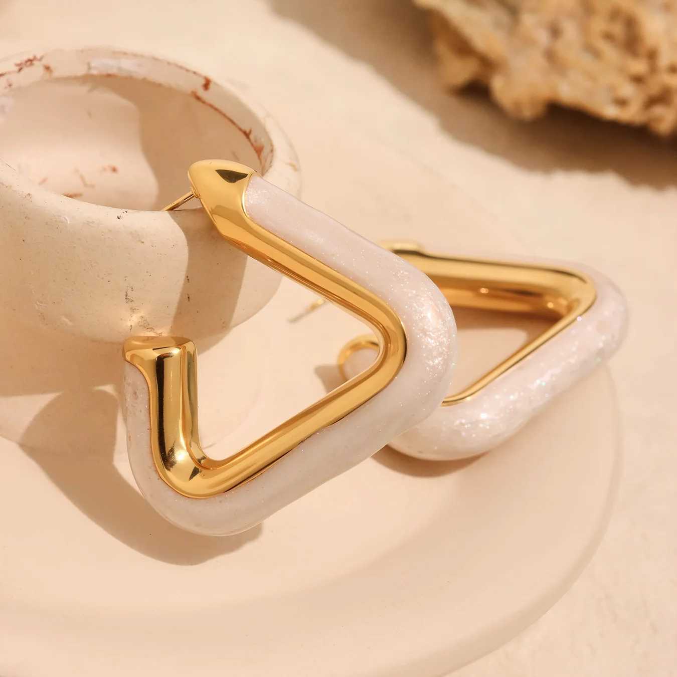 100% Stainless Steel Stud Earrings for Women White Enamel Gold Plated Hypoallergenic Ear Wedding Earrings Jewelry y250715