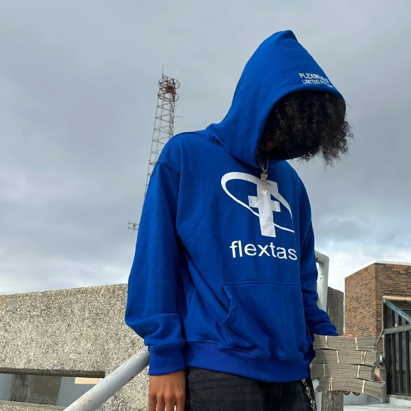 2000s Fashion Harajuku Hoodie Print Casual Gothic Klein Blue Streetwear Unisex Trendy Hip Hop Sweatshirt Oversized Clothes 250716