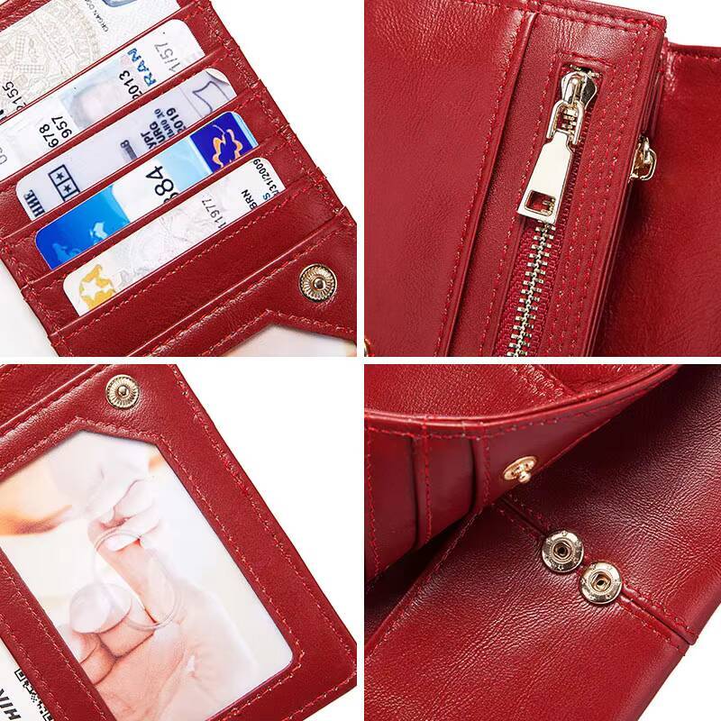 HUMERPAUL Womens Wallet Top Layer Leather Multi-card Clutch Cell Phone Money Bag Fashion Ladies Card Holder Cartera Mujer Red ddmynov
