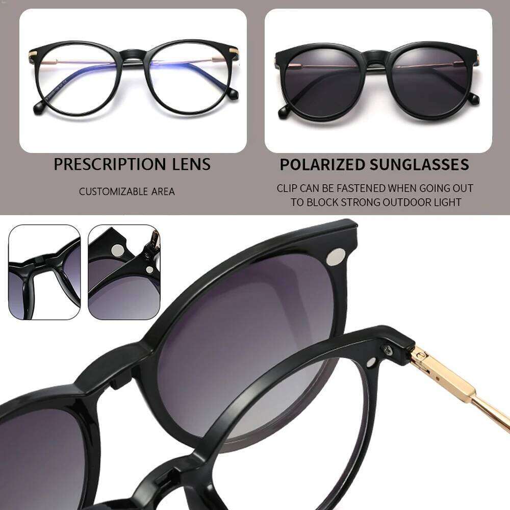 CRIXALIS Round Custom Prescription Glasses Frames Women Fashion Trend Magnetic Polarized Sunglasses Clip Ladies Eyewear Female