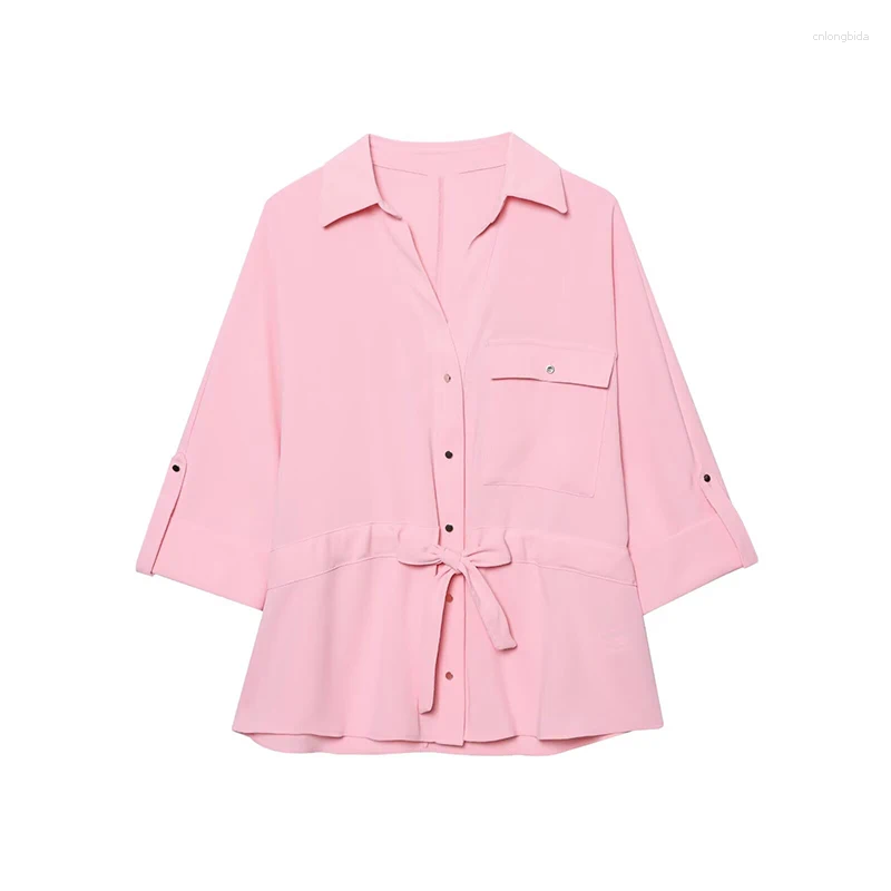 Women's Blouses Casual Shirt Pants Set Women Loose Long Sleeve Lapel Single Breasted Top Wide Drawstring Trousers 2025 Summer Solid Outfits