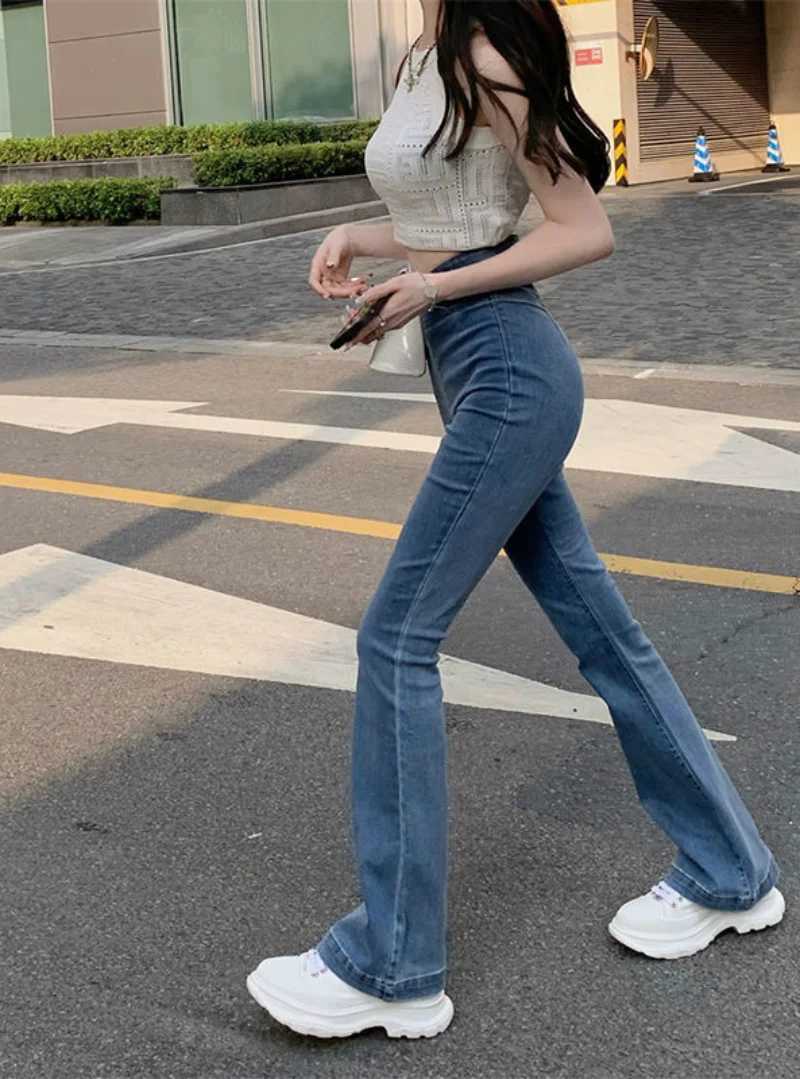 Womens Jeans Bell Bottom Trousers Slim Fit Pants for Women Skinny Flared High Waist Shot Blue Flare Harajuku Fashion Retro Emo R250716