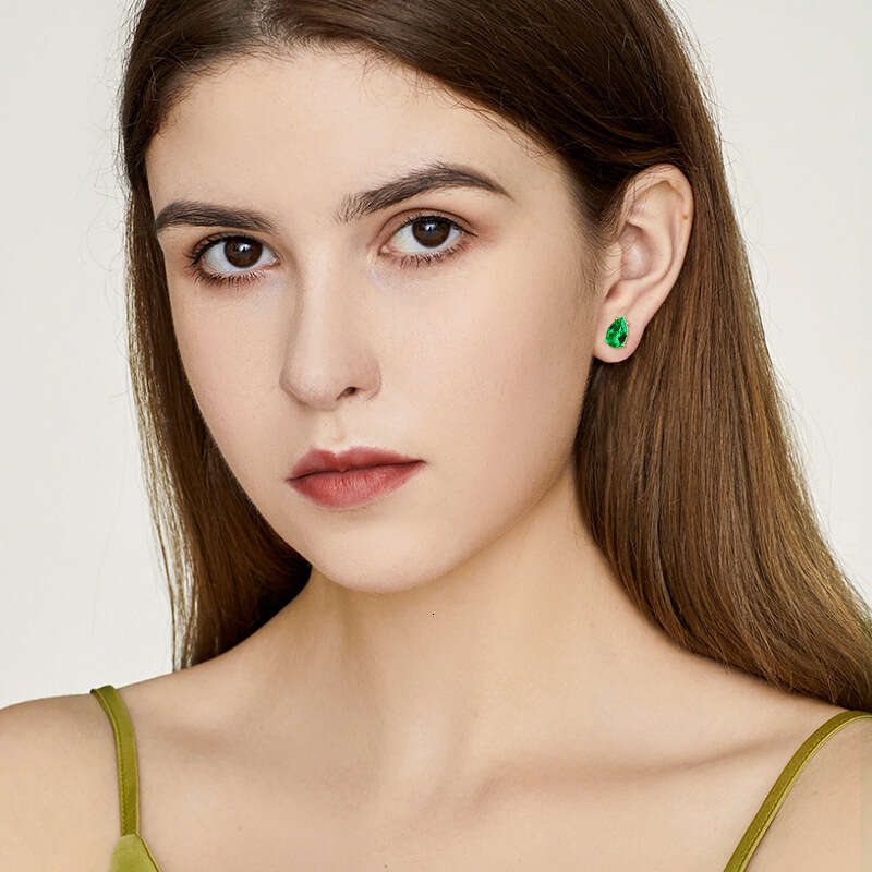 Japanese And Korean Style Emerald Water Drop Simple Versatile High-End Geometric Pure Sier S Earrings D69