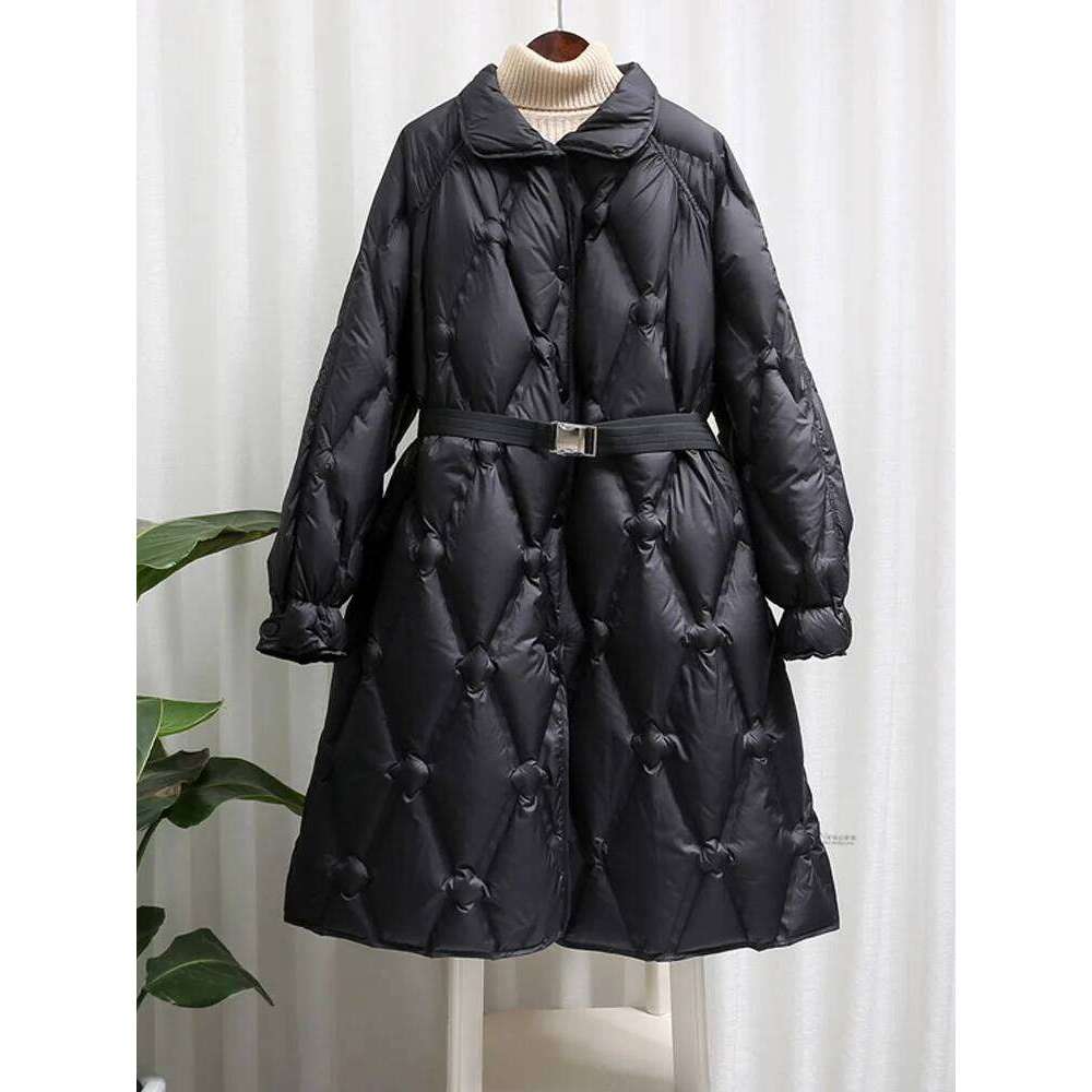 Janveny Ultra Light Women's Long Puffer Jacket Female Feather Parkas Lightweight Slim 90% Duck Down Coat With Belt Waterproof MDNG