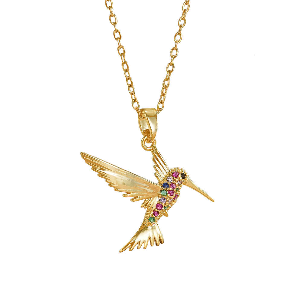 Fashion Gold-Plated Animal Bird Necklace For Women Copper Micro-Inlaid Colorful Zircon Pendant Versatile Jewelry E4f