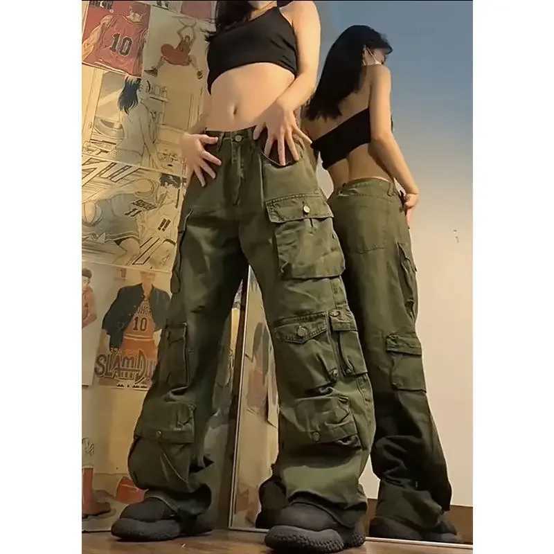 K-pop Multi-pocket Wide Leg Loose Street Casual Cargo Pants Trend Streetwear Women Y2k Baggy Pants Vintage Sweatpants R250716