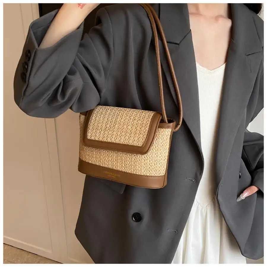 Rainbow beach bag womens woven single shoulder armpit bag simple and stylish crossbody bag Z250717