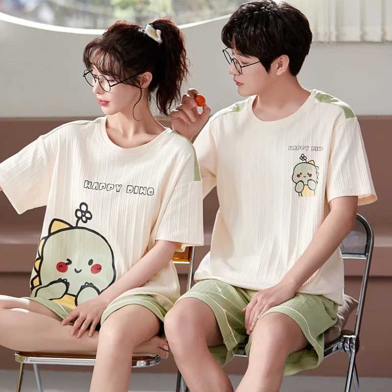 Korean Cotton Nightwear For Couples Soft Sleepwear Men and Women Sweet Pajamas Shorts Set Summer pajamas for men and women W250717
