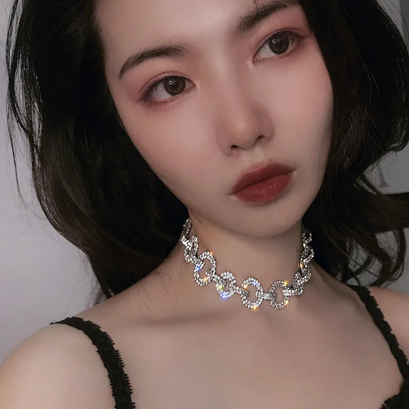 European and American crystal stone drop oval necklace fashionable versatile neck necklace for women 250716