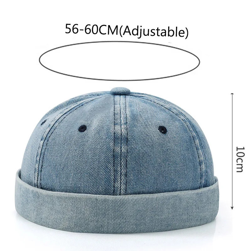 Hip Hop Blue Denim Washed Cotton Landlord Hat Docker Cap Rolled Edge Brimless Sailor Hat Solid Adjustable Beanie Hats Streetwear 250715