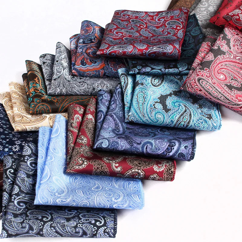 23cm Paisley Pattern Handkerchief Mens Formal Navy Brown Pocket Square Towel Groom Wedding Suit Hanky Host Chest Small Scarf 250704