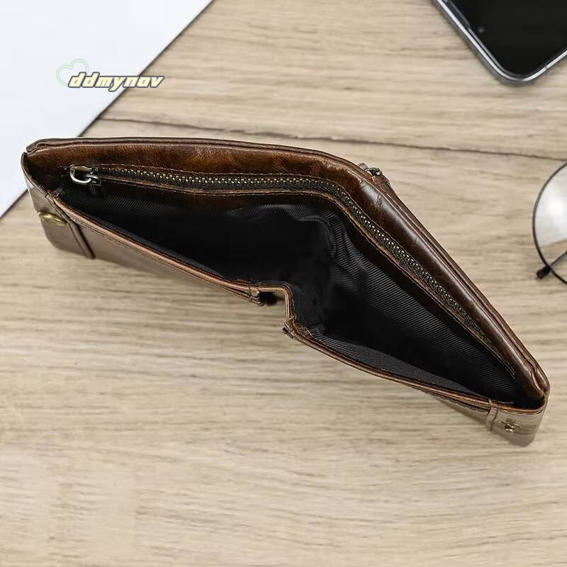 Newsbirds Card Bifold Coins Holder Short Purse Male Leather Mens Real Cowskin Zipper Wallet ddmynov