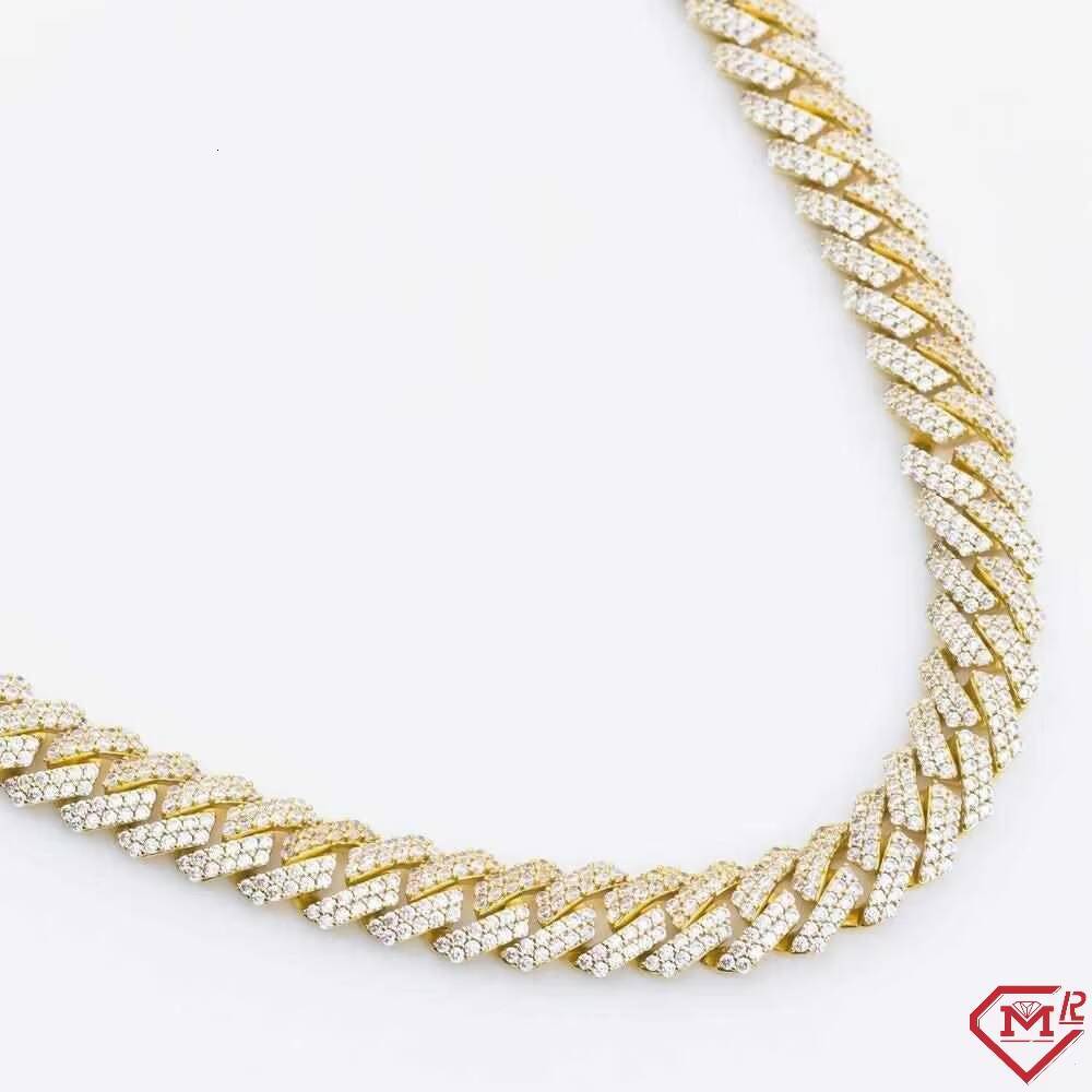 High Quality Moissanite Cuban Necklace Hiphop 12mm Gold Plated 925 Silver Moissanite Cuban Link Chain