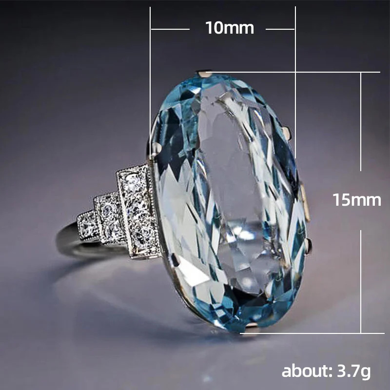 Huitan Female Light Sky Blue Wedding Ring Solitaire Band Oval Stone Engage Party Women Jewelry Shine CZ Stone Gift 250716