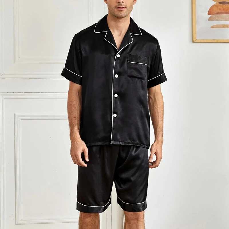 2 Pieces Mens Cozy Pajama Sets Solid Color Short Sleeve T-Shirts and Elastic Shorts Comfortable Gentle Style Loungewear for Summer W250717