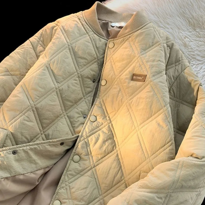 Winter Mens Jacket Stand Collar Thicken Button Windproof Baseball Jackets Casual Solid Warm Couples High Street Padded Clothes 250716