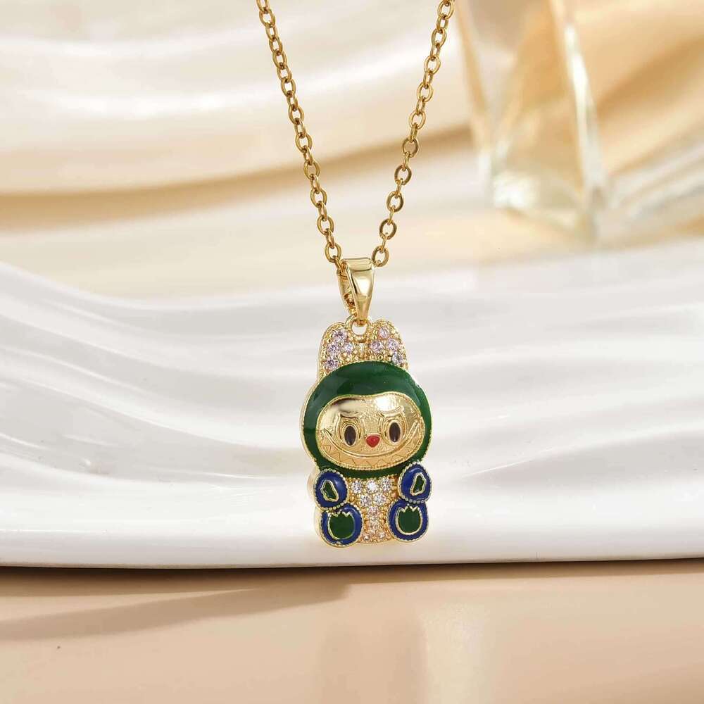 Internet Celebrity Cartoon Labubu Pendant Light Fashion Versatile Necklace For Women Collarbone Chain DIY Design Sense C96
