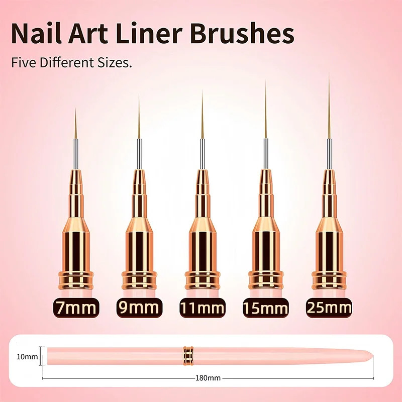 7/9/11/15/25MM Nail Liner Brush Set UV Gel Nail Brushes Kits 5pcs French Stripe Line Painting Drawing Flower Pen Manicure Tools 250716