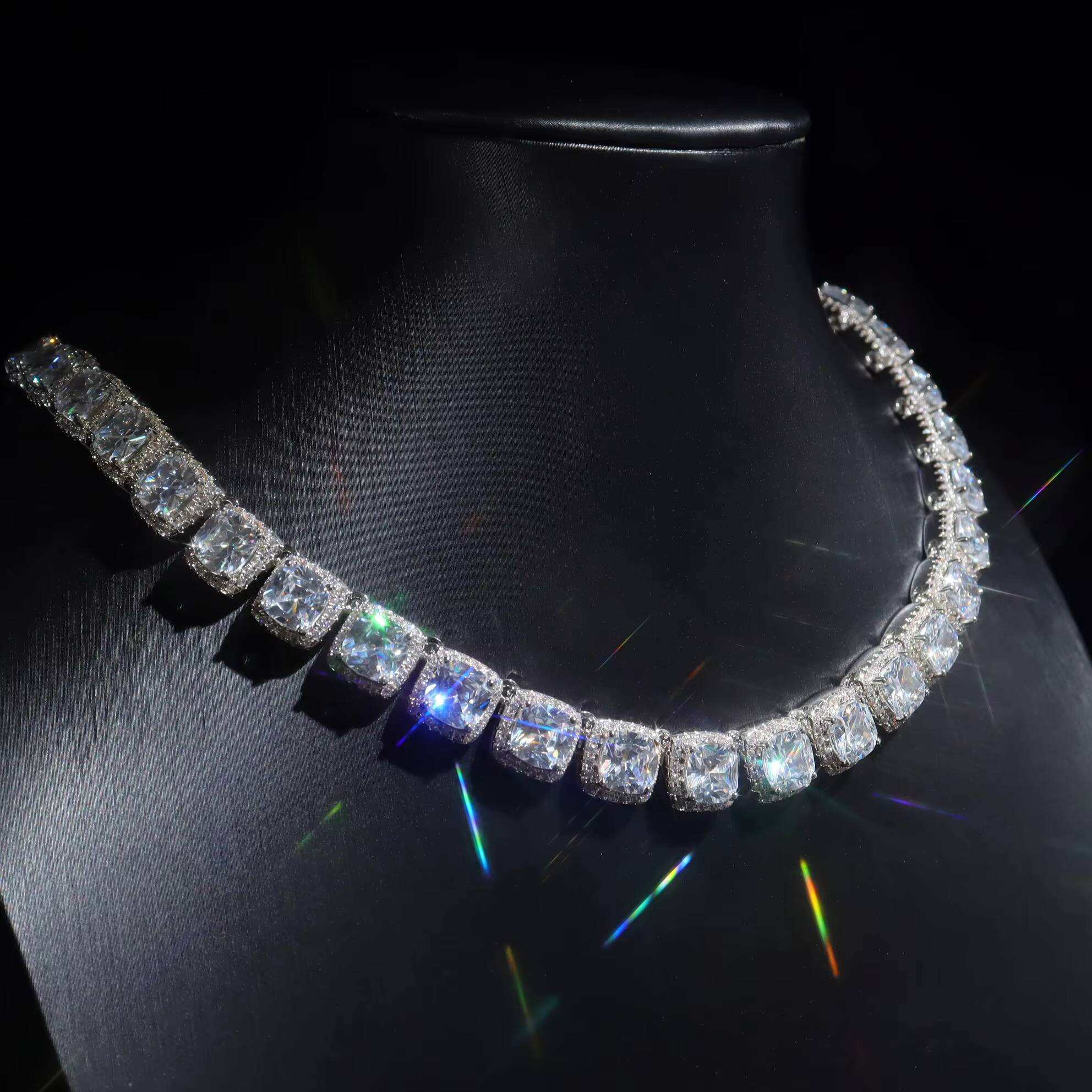 Hip Hop OEM 12mm Wide Iced Out Moissanite Tennis Chain Rock Sugar Chain Moissanite S925 Sterling Silver Fashion Necklace