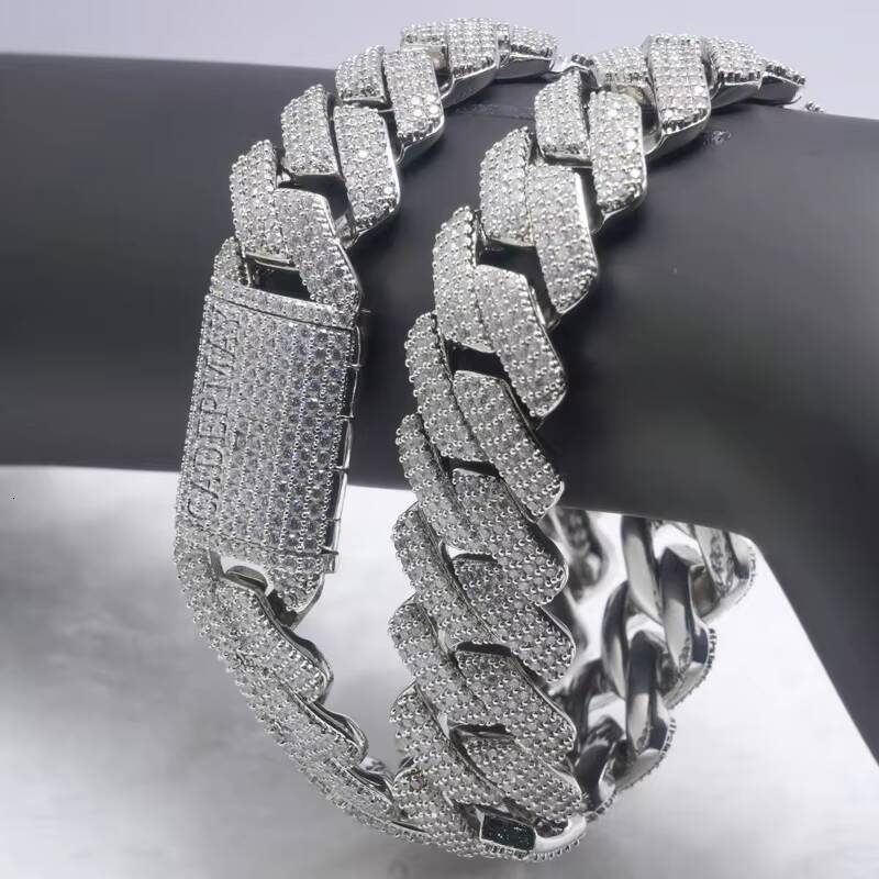 Hip-HOP Moissanite Jewelry Cuban Chain Iced Out D Color 3 Rows 925 Sterling Sliver 8-20mm Miami Cuban Chain Men Cuban Link Chain