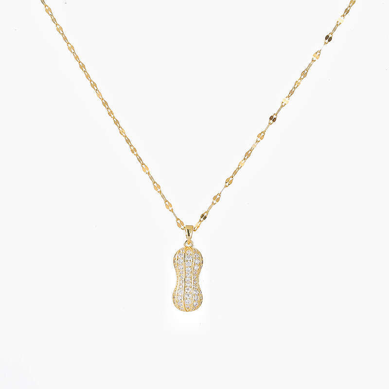 Live Broadcast Luxurious Full Zircon Agate Open And Close Peanut Necklace For Women, Light Niche Design Titanium Steel Pendant Jewelry 00E