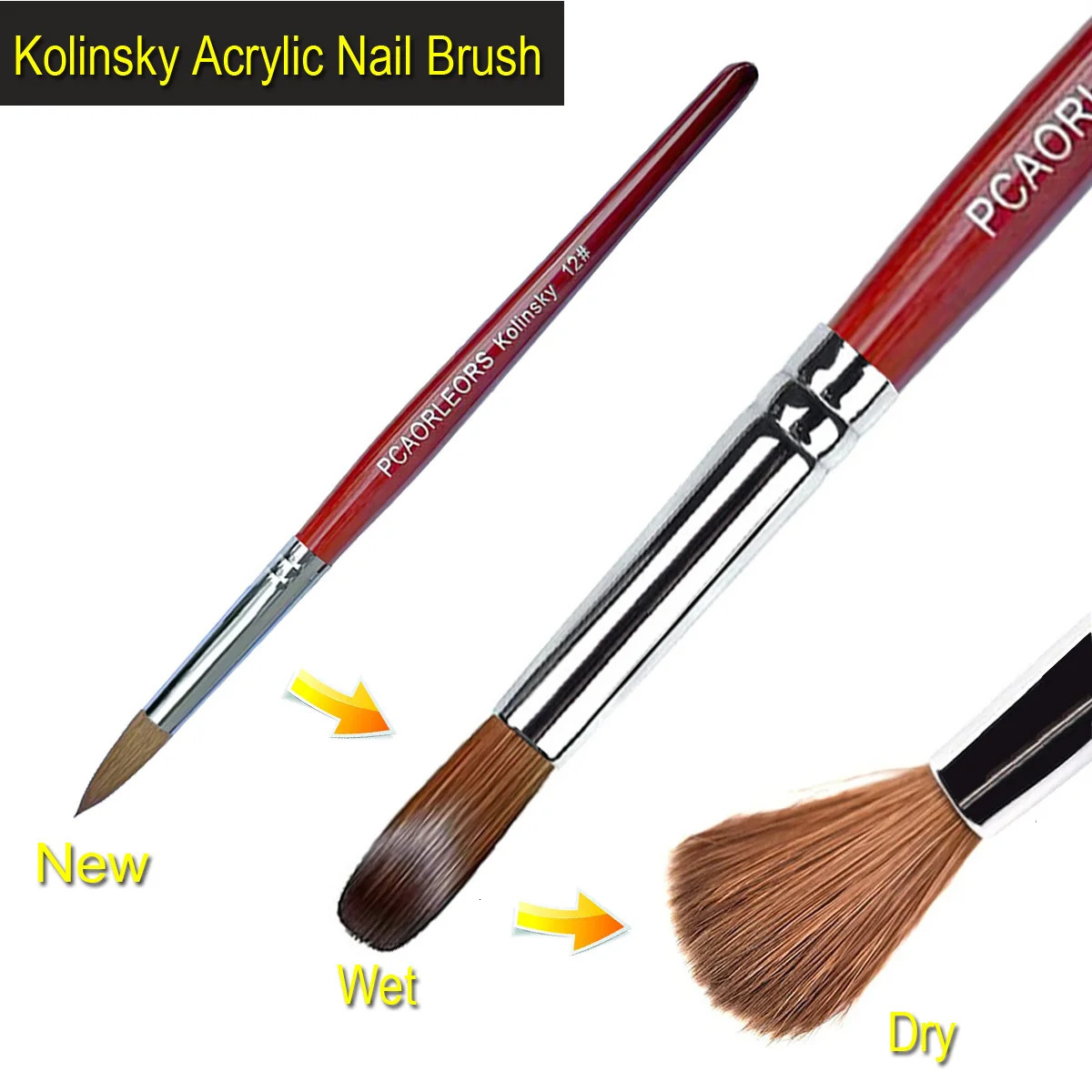 UsiDaer Kolinsky Nail Brush Acrylic with Red Round Wooden Handle and 100% Kolinsky Sable Hair for Crystal UV Gel Painting 250716