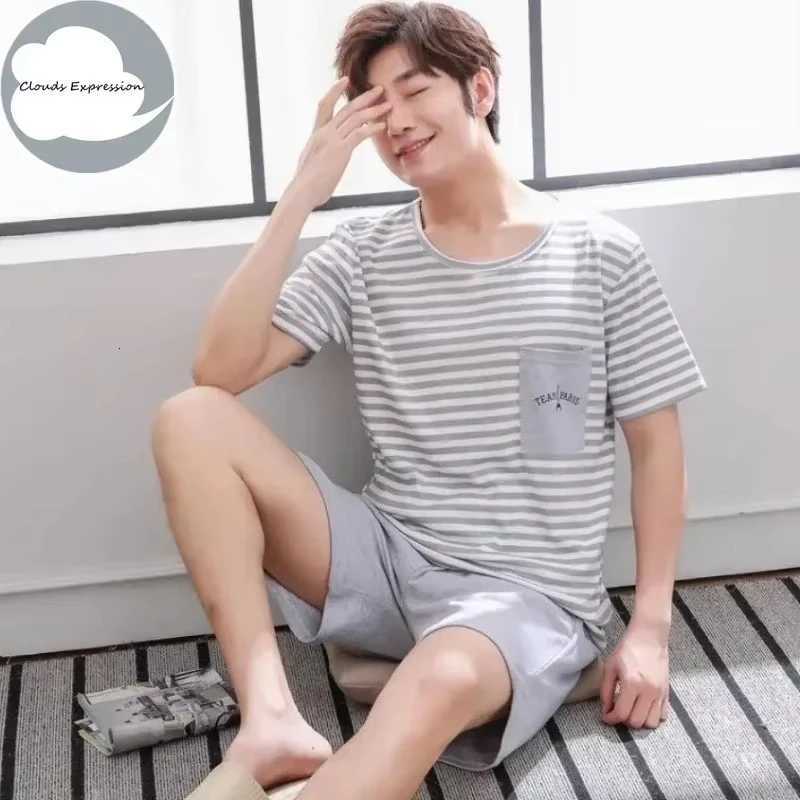 Summer Knitted Cotton Short Sleeved Mens Pajamas Sets Male Pajama Set Letter Pajama For Men Sleepwear Suit Homewear Size XXXXL W250717