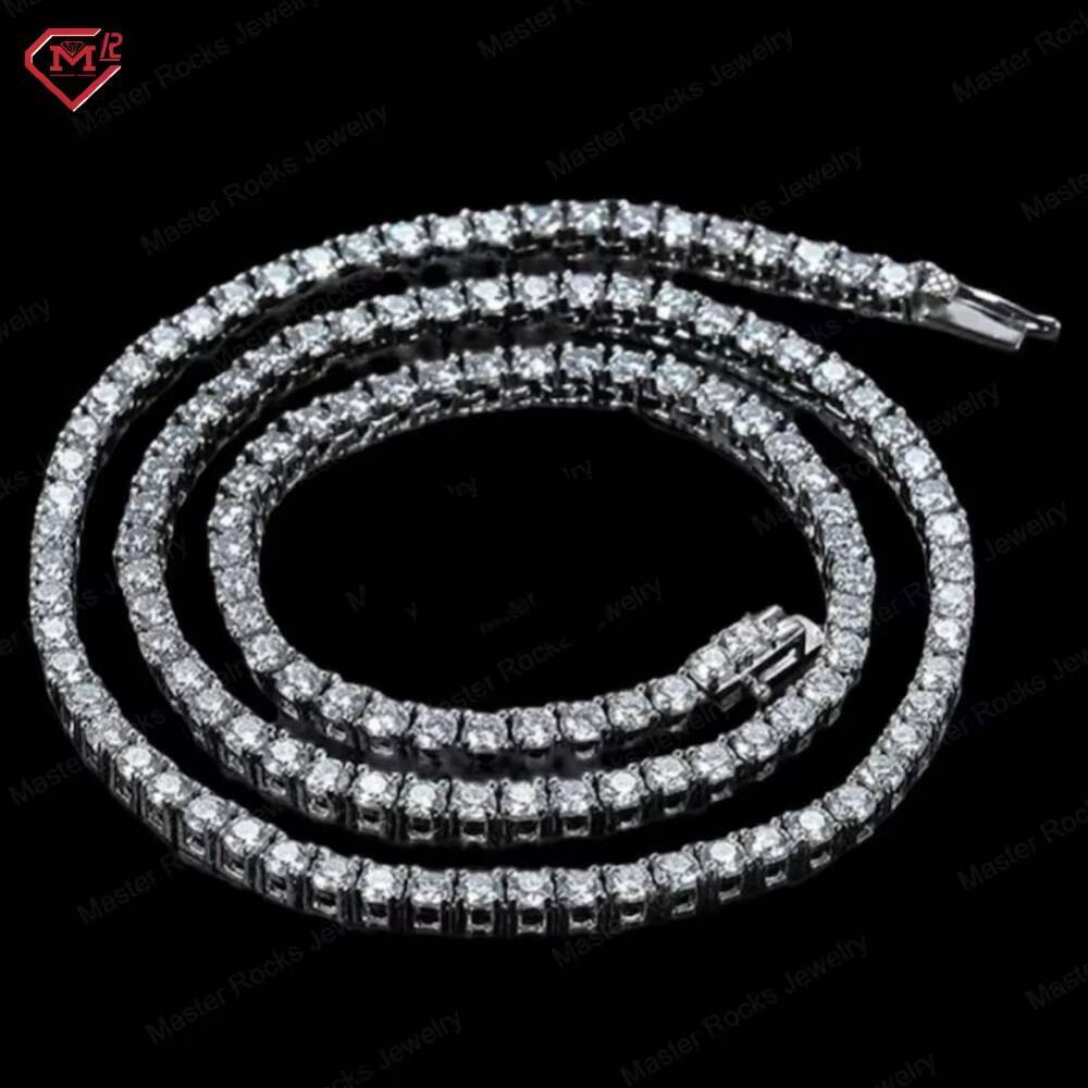 Hiphop Tennis Chain 3-5MM Vvs Iced Out Diamond 925 Silver Moissanite Tennis Chain Necklace