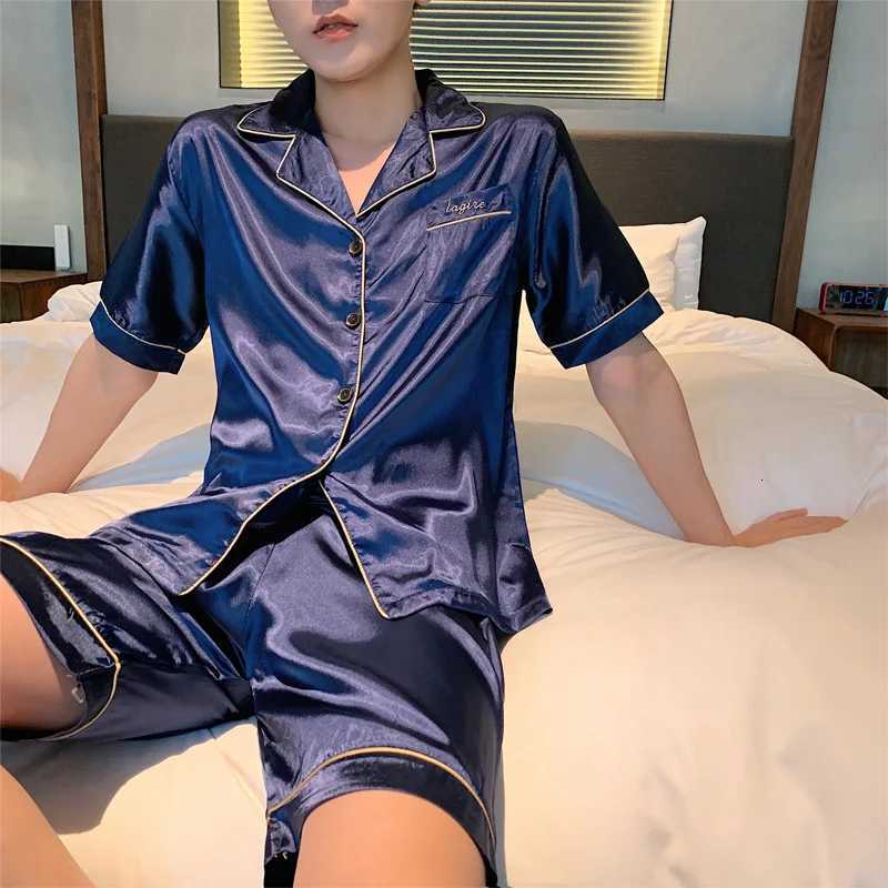 Men Pajama Sets 2025 Summer Sleepwear Ice Silk Satin Short Sleeve Pajamas Suit Loose Loungewear Mens Casual Homewear L-5XL W250717