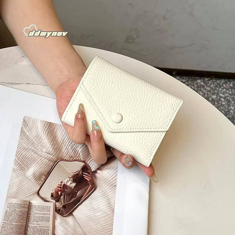 Free Custom Genuine Leather Womens Foldable Cowhide Short Fashion Envelope Triple Fold Purse Wallet ddmynov