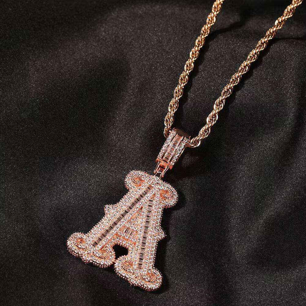 Iced Long Zircon Initial Necklace Gold-Plated Letters A-Z Capital Letter Pendant Jewelry