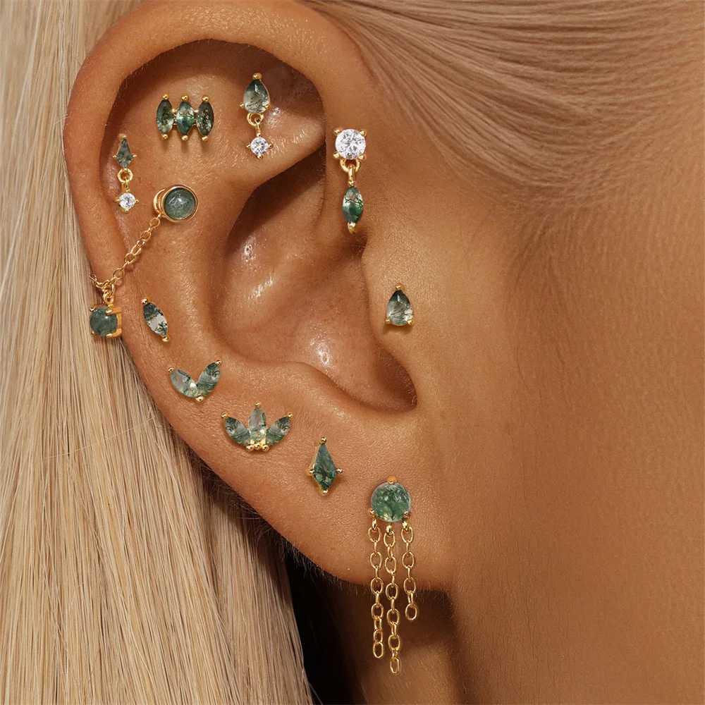 CANNER 1PC Natural Water Grass Horse Eye Zircon 925 Sterling Silver Piercing Earrings For Women Ins Simple Green Moss Earring y250715