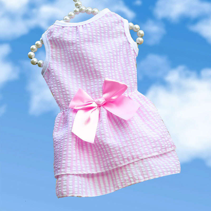 Pet Dress With Bowknot Gown Dog Wedding Dress Spring Summer New Plaid Pet Cat Clothes Supplies Pomeranian