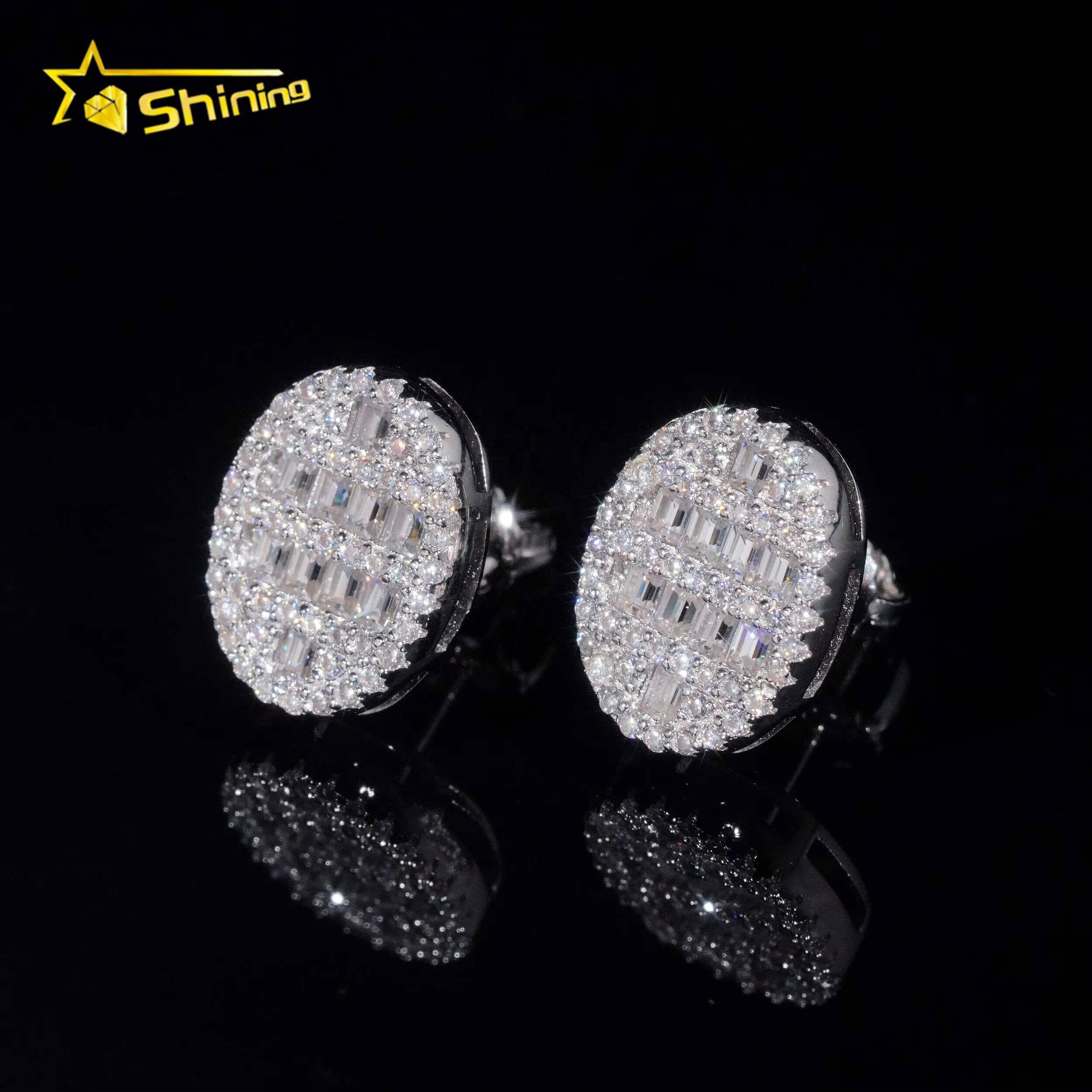 New Design baguette Lab Diamond Earrings Silver 925 Vvs Moissanite Hip Hop Iced Out Stud Earrings