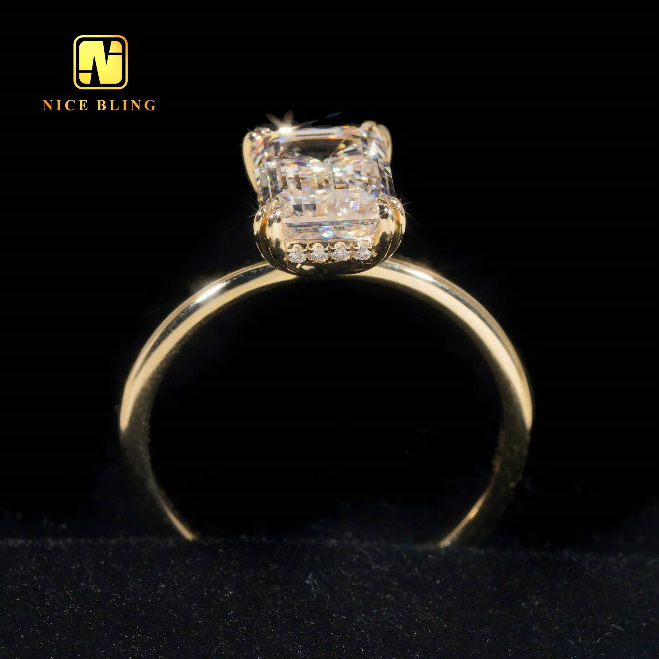 Lab Grown Diamond Jewelry Rings 14K Yellow Gold E/VVS2 Emerald Cut Diamond Engagement Wedding Rings for Women