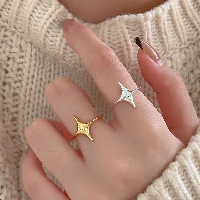 BF CLUB 925 Sterling Rings for Women Simple Geometric Handmade Irregular Retro Ring Gold Star Fashion Allergy For Birthday Gift 250716