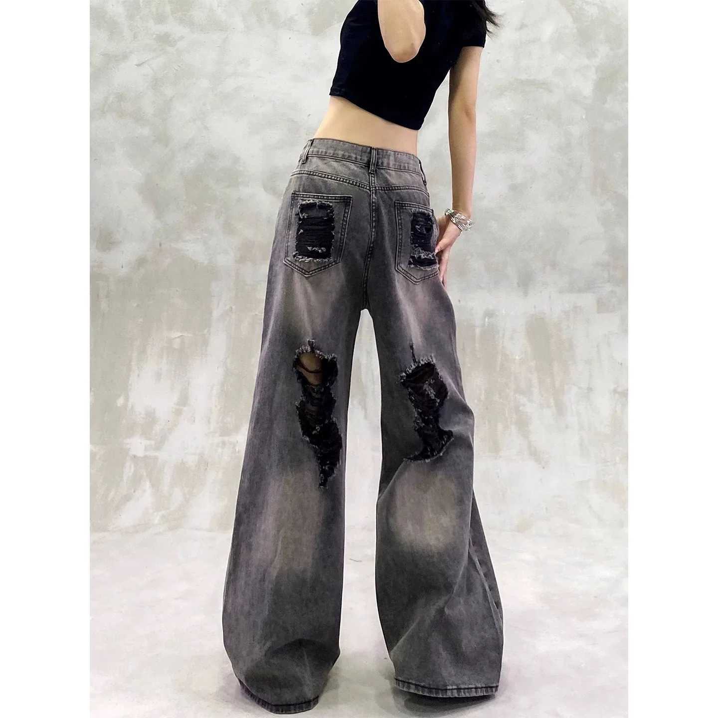 Womens Black Gothic Jeans Baggy Y2K Japanese Harajuku High Street 2000S Style Aesthetic 90s Vintage Jeans Pants Clothing 2025 R250716