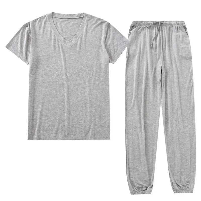 Japanese Spring and Summer Mens Pajamas Suit Modal Viscose Fiber Short-Sleeved Trousers Loose Large Size Casual Home Wear W250717