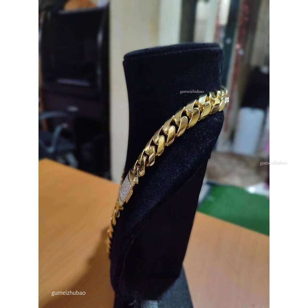 chain StoreK gold20mmMiami Link Cuban Genuine Silicone Stone Men's Chain 14k Gold Plated