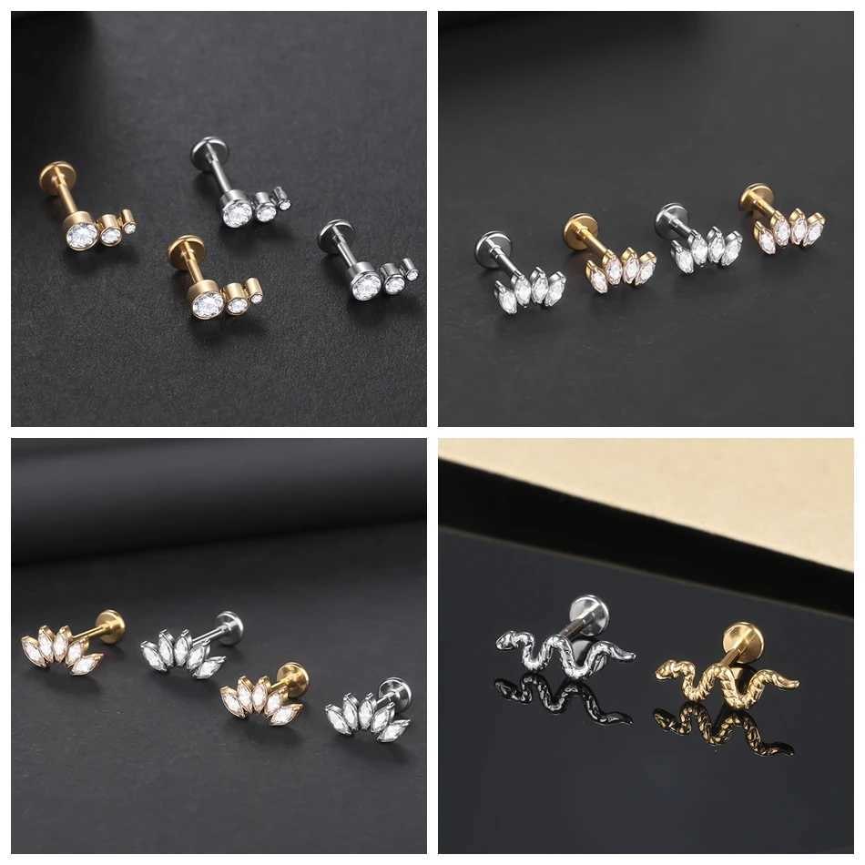 1PC Titanium Cubic Zirconia Tragus Helix Piercing Stud Earrings for Women Internally Threaded Labret Piercing Lip Ring Jewelry y250715