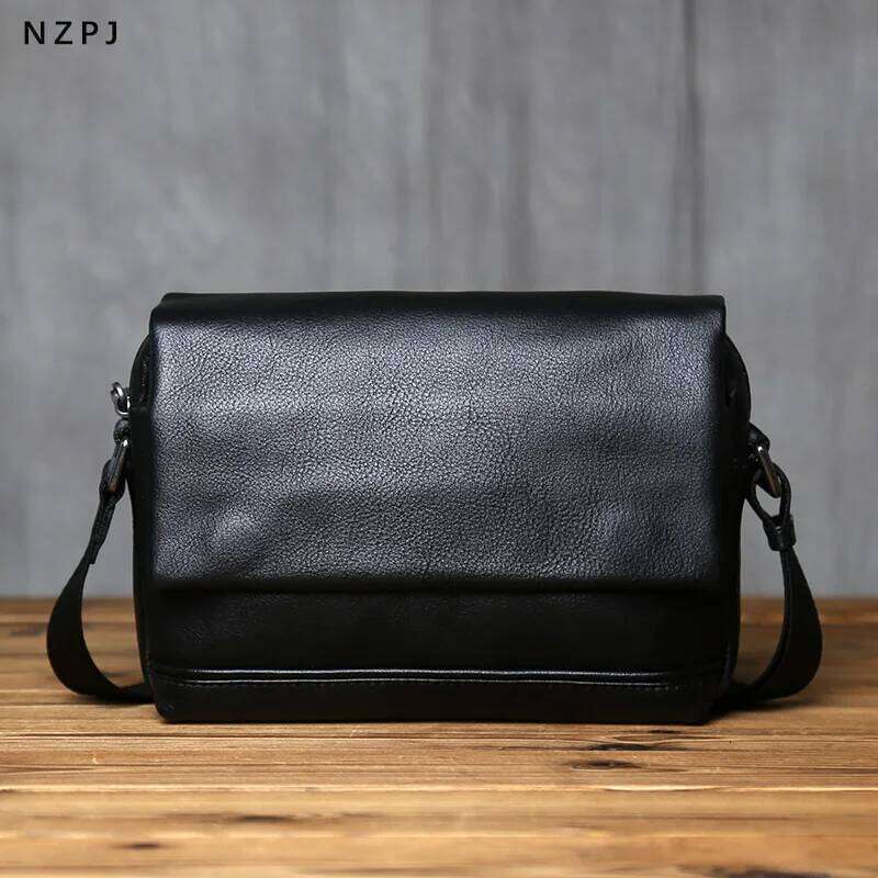 NZPJ Men's Genuine Top Layer Cowhide Leather Shoulder Bag Casual Messenger Mini Backpack Fashion Trend For 8-Inch iPad