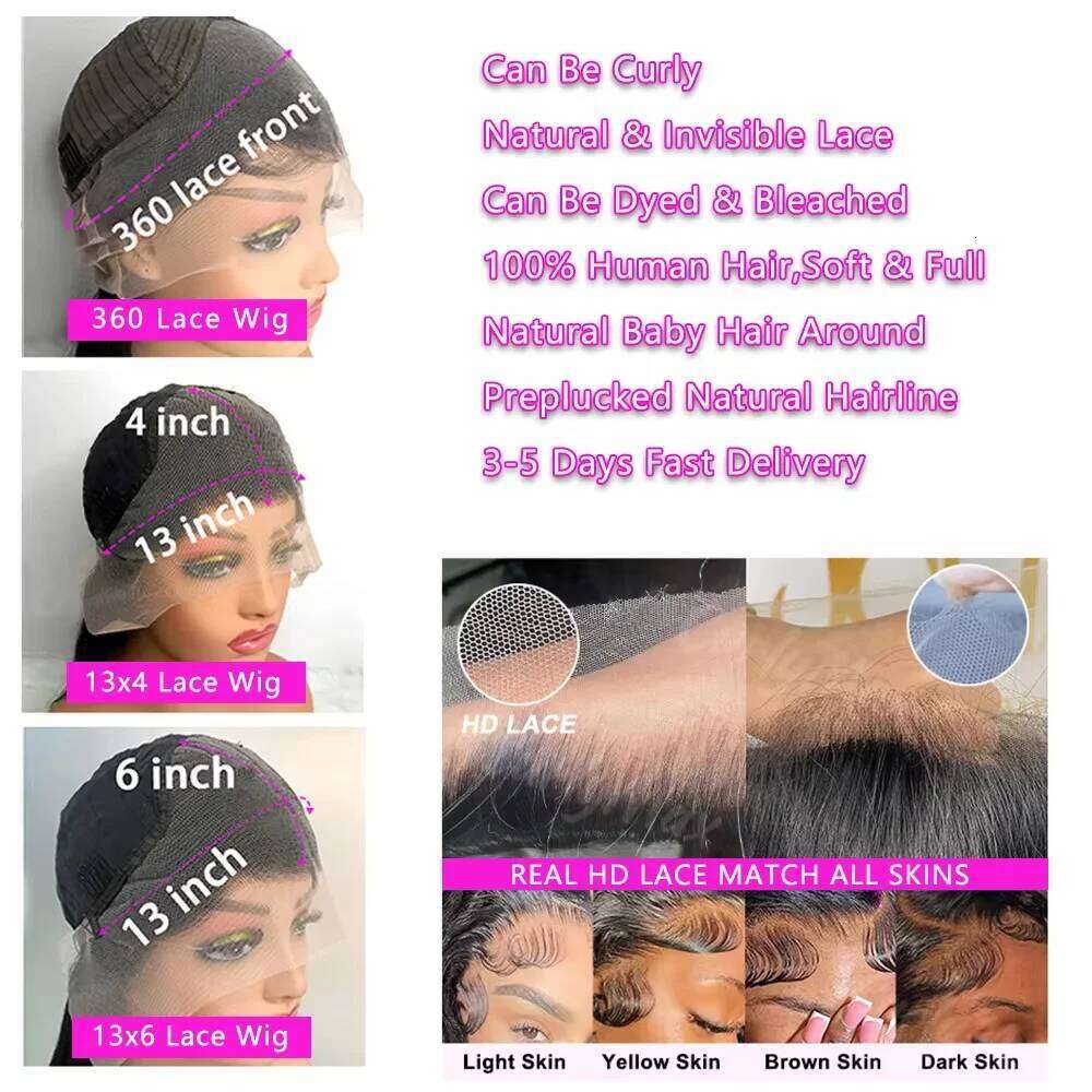 250 Density 13x4 13x6 Transparent Bone Straight 30 40 Inches Lace Front Human Hair Brazilian Frontal Wigs For Women