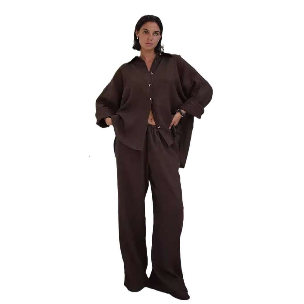 Long Sleeve Spring Summer New Women's Loose Casual Cotton Shirt + Pants Set B5