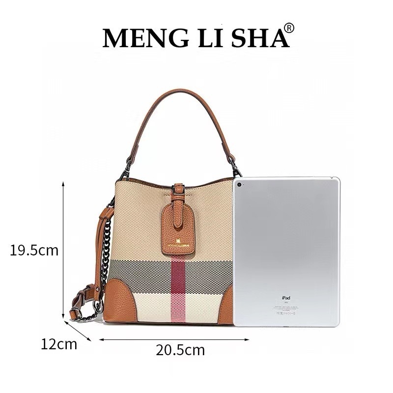 Meng Li Sha New Plaid Chain Bucket Bag Women's Handbag Free Shipping Designer Luxury Single Shoulder Crossbody Bag Leisure Shopping Bag