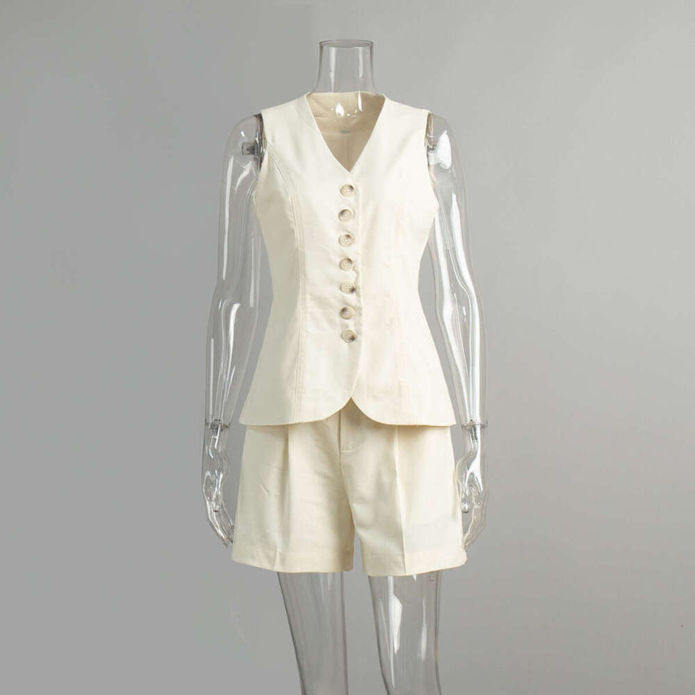 Cotton Linen And Summer New Commuter Vest + Shorts Casual Set For Women B5