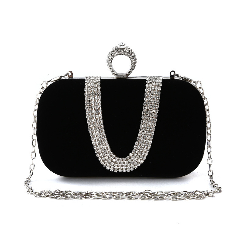Free Shipping Designer Luxury Women's Evening Bag U-shaped Diamond-studded Handmade Banquet Clutch Makeup Dress Bridal Bag Fashion Handbag