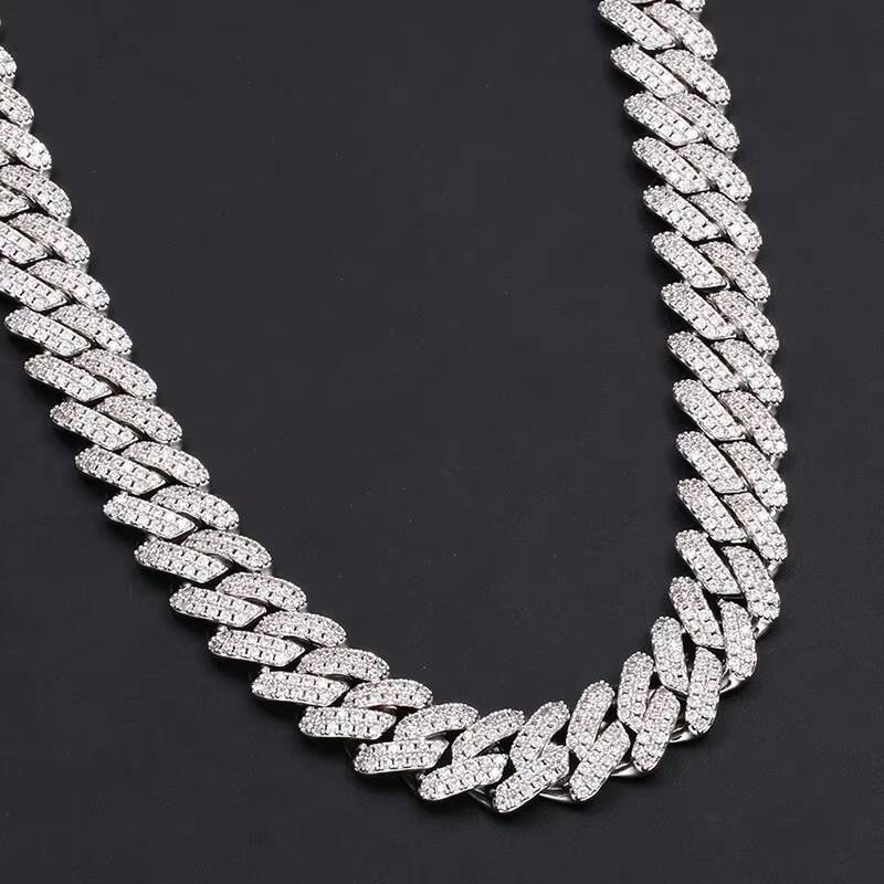 14MM High Quality Moissanite Diamond Cuban Link Chain With Certificate Hip Hop 925 Silver Necklace Men Jewelry